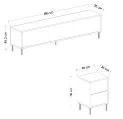 Mobile Porta tv Bianco 2 Ripiani Apertura Battente 120x30x75h cm, 4 Ante - Cerva