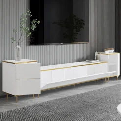 Mobile Porta tv Bianco 2 Ripiani Apertura Battente 120x30x75h cm, 4 Ante - Cerva