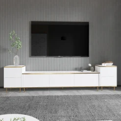 Mobile Porta tv Bianco 2 Ripiani Apertura Battente 120x30x75h cm, 4 Ante - Cerva