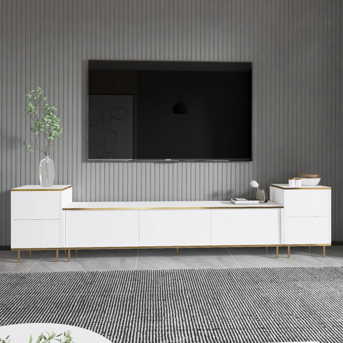 Mobile Porta tv Bianco 2 Ripiani Apertura Battente 120x30x75h cm, 4 Ante - Cerva