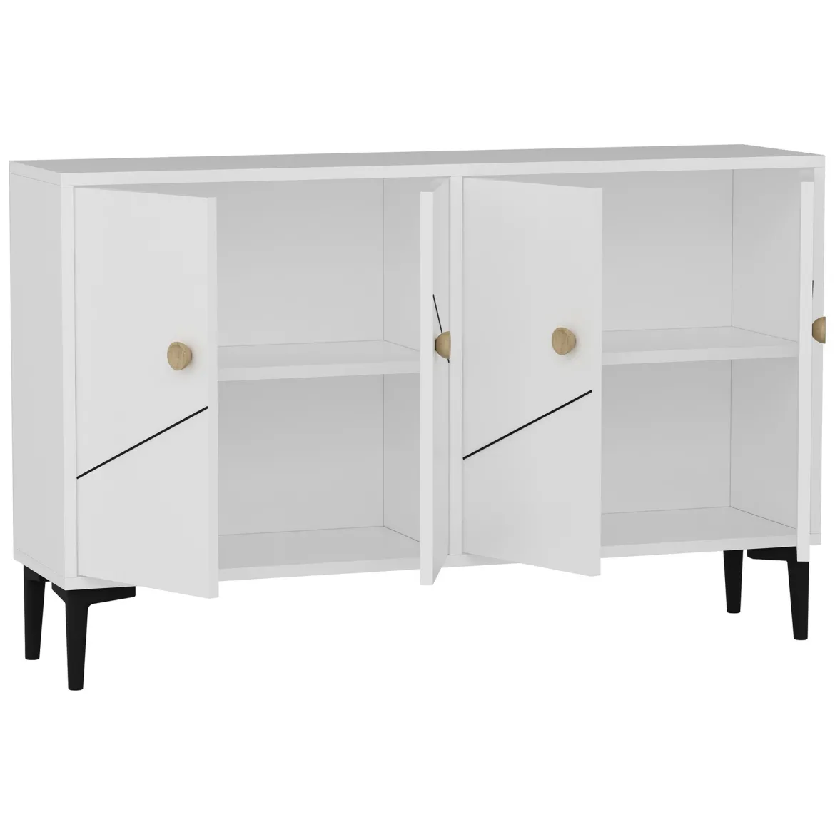 Mobile Porta tv Bianco 2 Ripiani Apertura Battente 120x30x75h cm, 4 Ante - Cerva