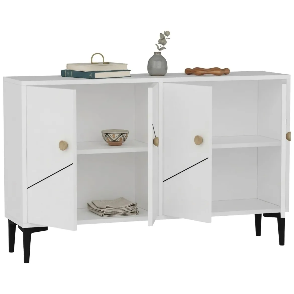 Mobile Porta tv Bianco 2 Ripiani Apertura a Ribalta 130x45x51h cm, Un'anta - Rinaldo
