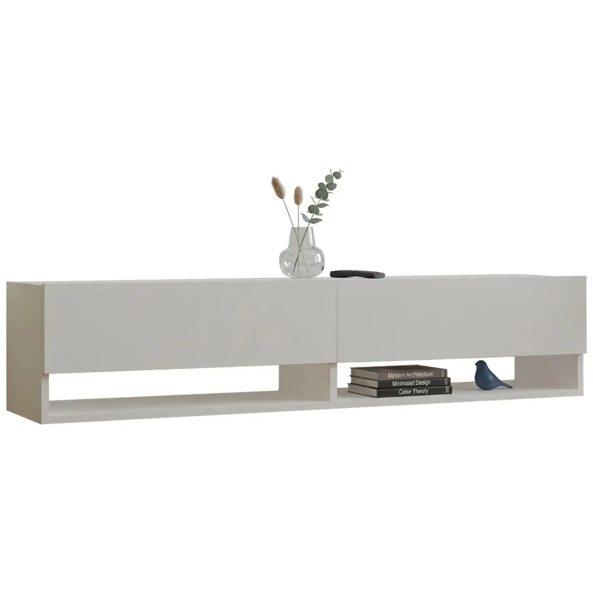 Mobile Porta tv Bianco 2 Ripiani Un'anta 160x27x33h cm, con Pensile - Cuorgne