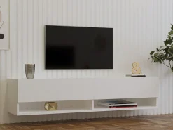Mobile Porta tv Bianco 2 Ripiani Un'anta 160x27x33h cm, con Pensile - Cuorgne