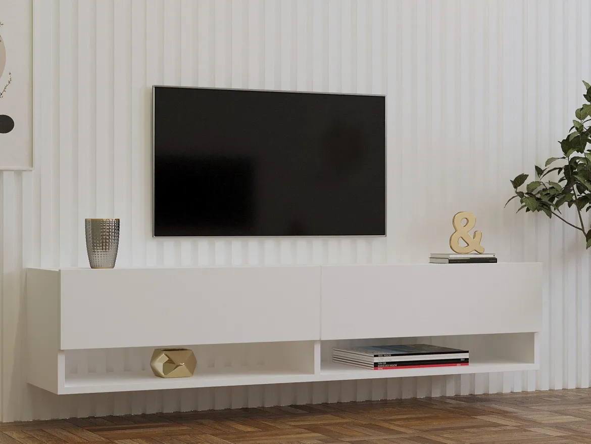 Mobile Porta tv Bianco 2 Ripiani Un'anta 160x27x33h cm, con Pensile - Cuorgne
