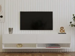 Mobile Porta tv Bianco 2 Ripiani Un'anta 160x27x33h cm, con Pensile - Cuorgne