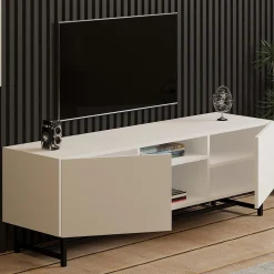 Mobile Porta tv Bianco 3 Ripiani Apertura Battente 150x37x50h cm, 2 Ante - Nicolao