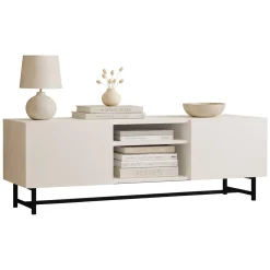 Mobile Porta tv Bianco 3 Ripiani Apertura Battente 150x37x50h cm, 2 Ante - Nicolao