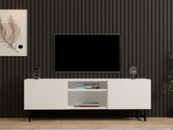 Mobile Porta tv Bianco 3 Ripiani Apertura Battente 150x37x50h cm, 2 Ante - Nicolao