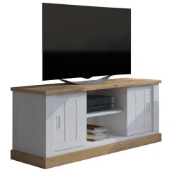 Mobile Porta tv Bianco Rovere Marrone un Ripiano 4 Vani 45x46x60h cm, 2 Ante - Mesola