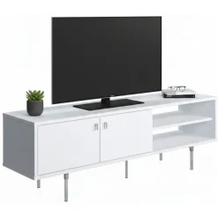 Mobile Porta tv Bianco un Ripiano 2 Ante 140x35x45h cm, 3 Vani