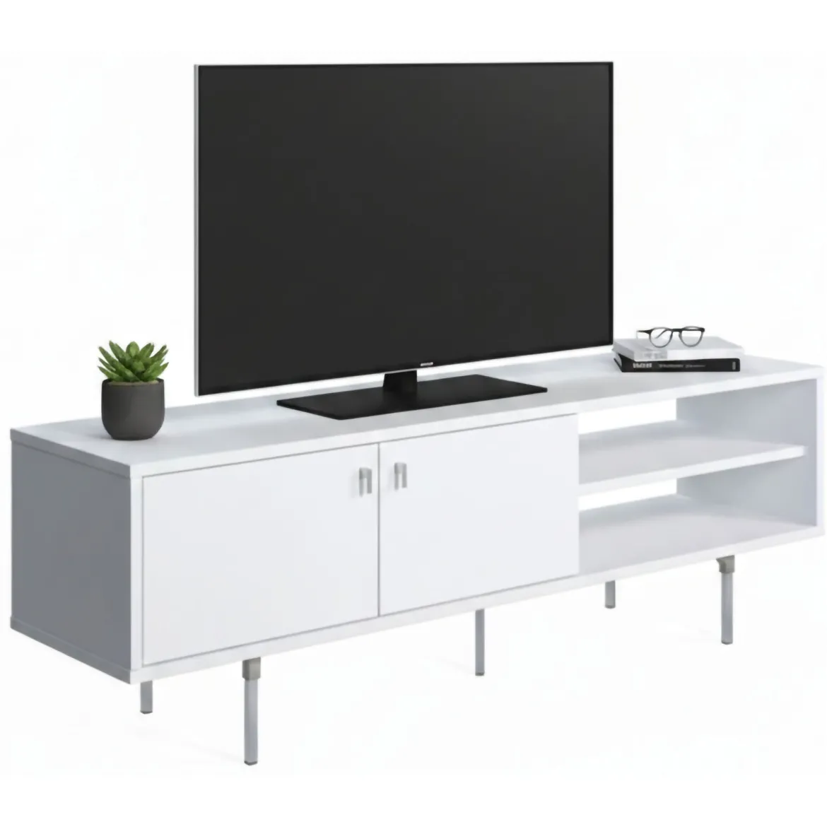 Mobile Porta tv Bianco un Ripiano 2 Ante 140x35x45h cm, 3 Vani