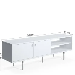 Mobile Porta tv Bianco un Ripiano 2 Ante 140x35x45h cm, 3 Vani