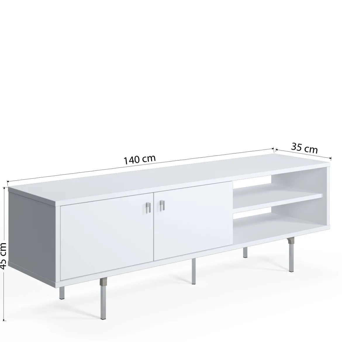 Mobile Porta tv Bianco un Ripiano 2 Ante 140x35x45h cm, 3 Vani