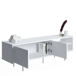 Mobile Porta tv Bianco un Ripiano 2 Ante 140x35x45h cm, 3 Vani