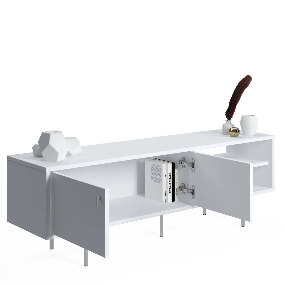 Mobile Porta tv Bianco un Ripiano 2 Ante 140x35x45h cm, 3 Vani