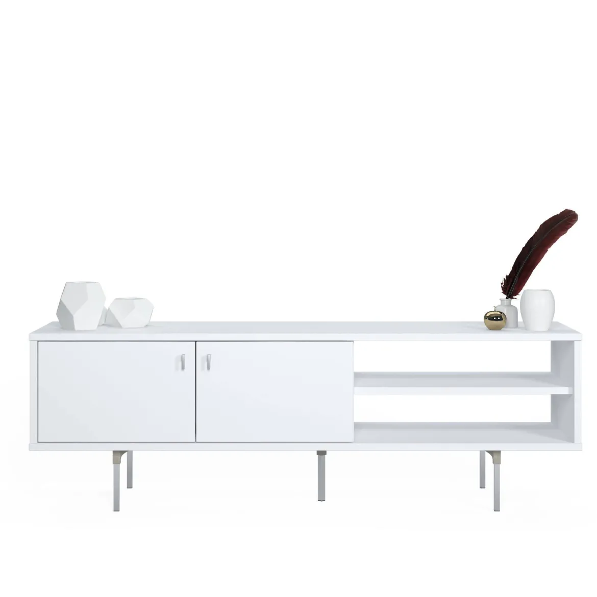 Mobile Porta tv Bianco un Ripiano 2 Ante 140x35x45h cm, 3 Vani