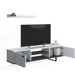 Mobile Porta tv Bianco un Ripiano 2 Ante 150x44x35h cm, 4 Vani