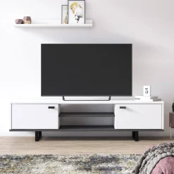 Mobile Porta tv Bianco un Ripiano 2 Ante 150x44x35h cm, 4 Vani