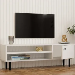 Mobile Porta tv Bianco un Ripiano Un'anta 42x180x42h cm, 2 Vani - Borger