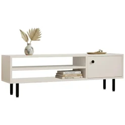 Mobile Porta tv Bianco un Ripiano Un'anta 42x180x42h cm, 2 Vani - Borger