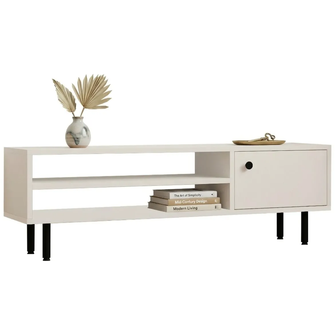 Mobile Porta tv Bianco un Ripiano Un'anta 42x180x42h cm, 2 Vani - Borger
