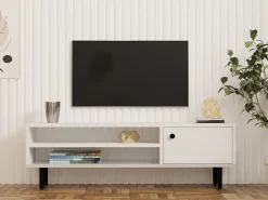 Mobile Porta tv Bianco un Ripiano Un'anta 42x180x42h cm, 2 Vani - Borger