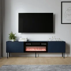 Mobile Porta tv blu un Ripiano 2 Ante 200x42x57h cm, Caminetto Incluso - Vermezzo
