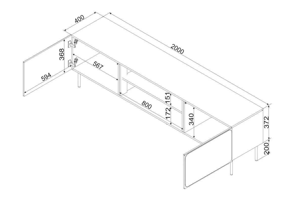 Mobile Porta tv blu un Ripiano 2 Ante 200x42x57h cm, Caminetto Incluso - Vermezzo