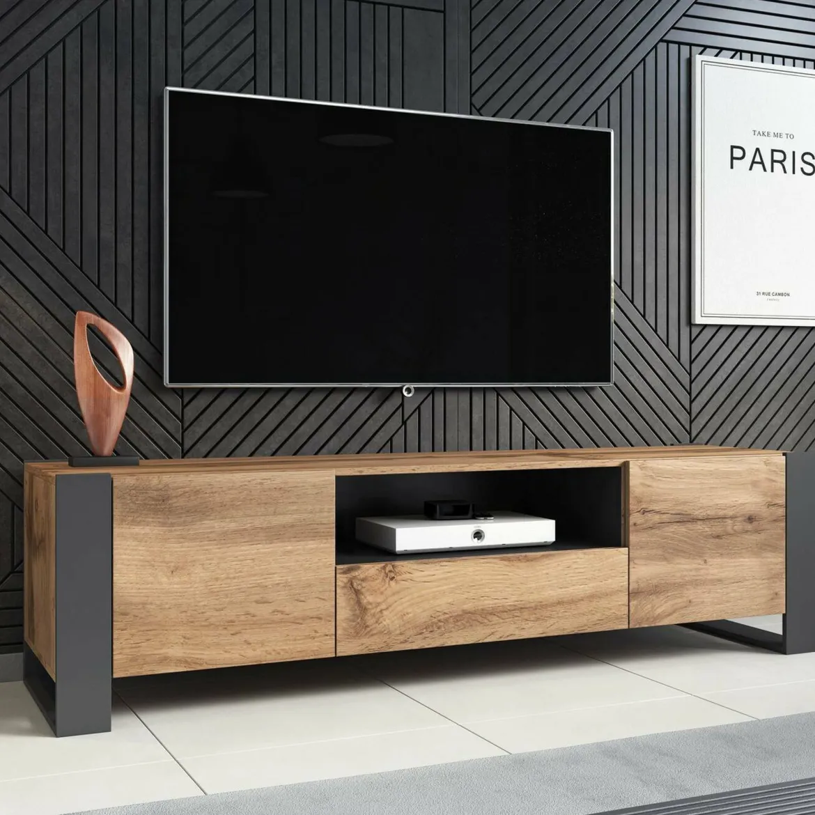 Mobile porta TV Dronero, 180x44 h48 cm, Rovere Nodi e Antracite