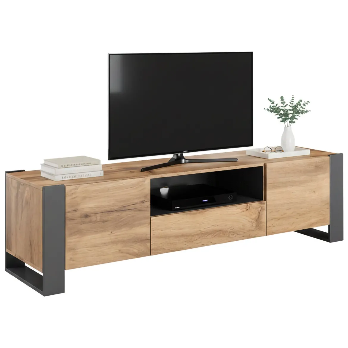 Mobile porta TV Dronero, 180x44 h48 cm, Rovere Nodi e Antracite