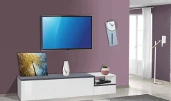 Mobile porta TV Febe, cm 200x40h49, Bianco lucido e Ardesia