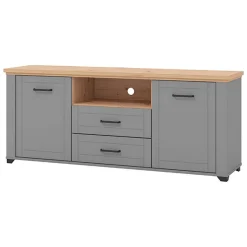 Mobile Porta tv Grigio Scuro Marrone Rovere Nodi 2 Cassetti 4 Ripiani 161x41x66.5h cm, Apertura Battente, Scorrevole - Rotondi