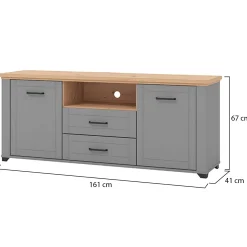 Mobile Porta tv Grigio Scuro Marrone Rovere Nodi 2 Cassetti 4 Ripiani 161x41x66.5h cm, Apertura Battente, Scorrevole - Rotondi