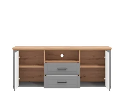 Mobile Porta tv Grigio Scuro Marrone Rovere Nodi 2 Cassetti 4 Ripiani 161x41x66.5h cm, Apertura Battente, Scorrevole - Rotondi