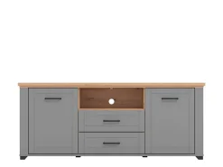 Mobile Porta tv Grigio Scuro Marrone Rovere Nodi 2 Cassetti 4 Ripiani 161x41x66.5h cm, Apertura Battente, Scorrevole - Rotondi