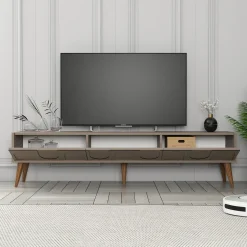 Mobile Porta tv Grigio Tortora Nero 3 Ante Apertura a Ribalta 180x35x42h cm, 3 Vani - Scafa