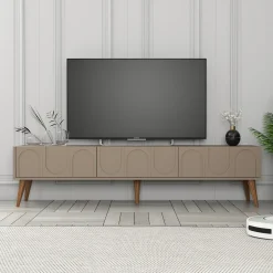 Mobile Porta tv Grigio Tortora Nero 3 Ante Apertura a Ribalta 180x35x42h cm, 3 Vani - Scafa