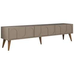 Mobile Porta tv Grigio Tortora Nero 3 Ante Apertura a Ribalta 180x35x42h cm, 3 Vani - Scafa