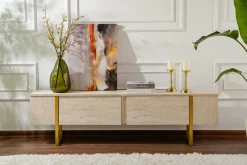Mobile porta TV Lilith, 180x30 h50 cm, Beige e Oro