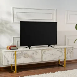 Mobile porta TV Lilith, 180x30 h50 cm, Marmo e Oro
