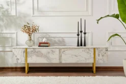 Mobile porta TV Lilith, 180x30 h50 cm, Marmo e Oro