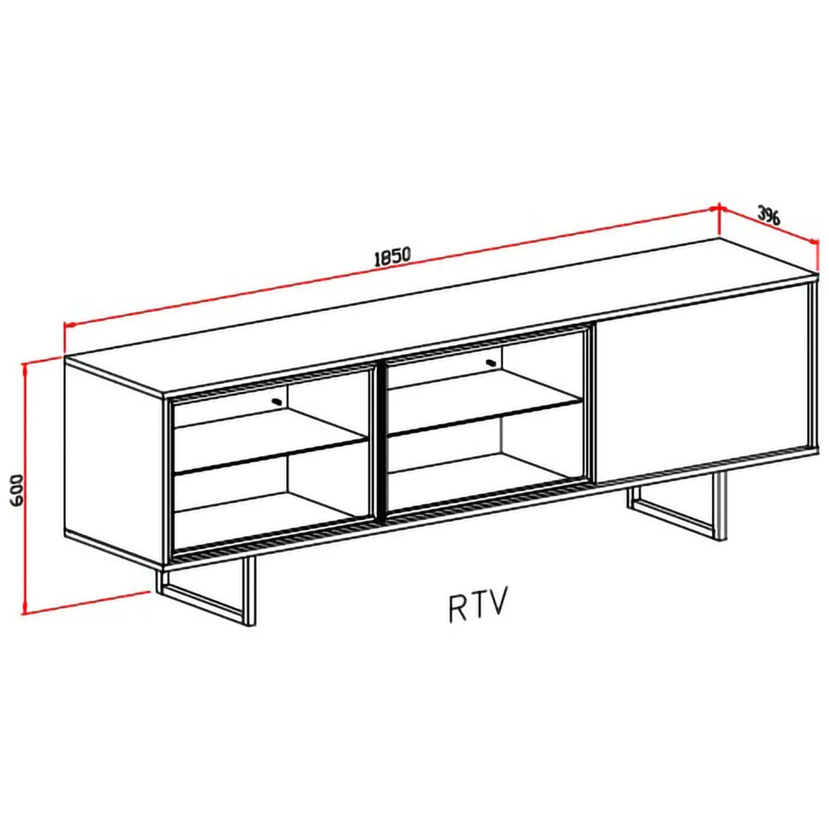 Mobile Porta tv Marrone Noce Beige 3 Ripiani 3 Ante 185x40x60h cm, Anta e Ripiani Dettaglio Vetro - Serrata