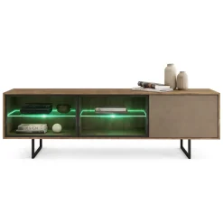 Mobile Porta tv Marrone Noce Bianco 2 Ante Apertura a Ribalta 160x25x40h cm, 2 Vani - Trepuzzi