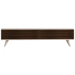 Mobile Porta tv Marrone Noce Bianco 2 Ante Apertura a Ribalta 160x25x40h cm, 2 Vani - Trepuzzi