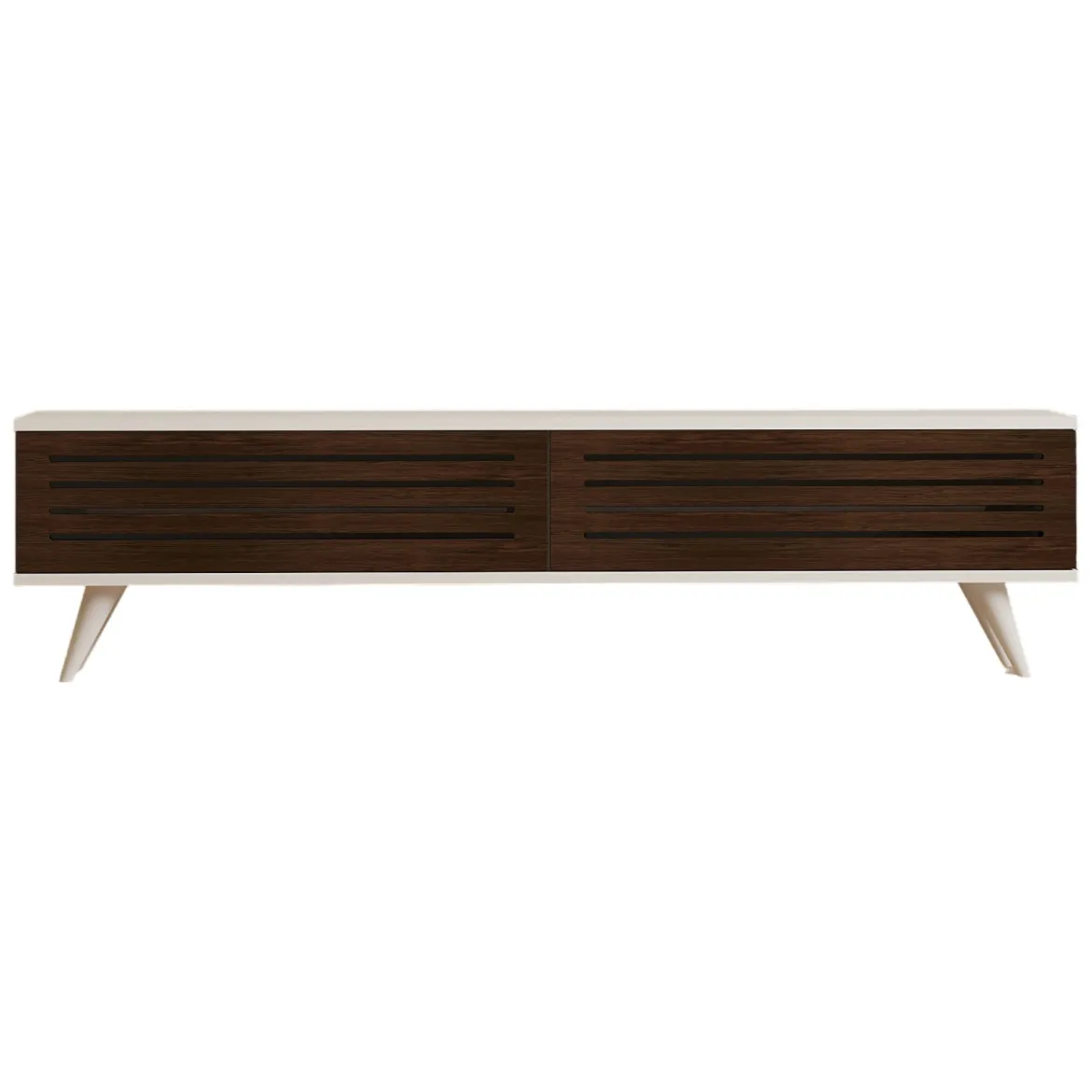 Mobile Porta tv Marrone Noce Bianco 2 Ante Apertura a Ribalta 160x25x40h cm, 2 Vani - Trepuzzi