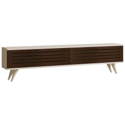 Mobile Porta tv Marrone Noce Bianco 2 Ante Apertura a Ribalta 160x25x40h cm, 2 Vani - Trepuzzi