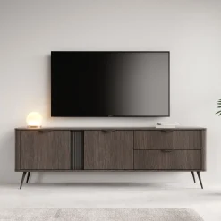 Mobile Porta tv Marrone Noce 2 Cassetti 3 Ripiani 195x38x61h cm, 2 Ante - Kamirili