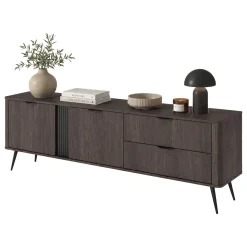 Mobile Porta tv Marrone Noce 2 Cassetti 3 Ripiani 195x38x61h cm, 2 Ante - Kamirili