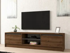 Mobile Porta tv Marrone Noce Nero Cassetti un Ripiano 180x30x50h cm, 2 Ante - Abishia